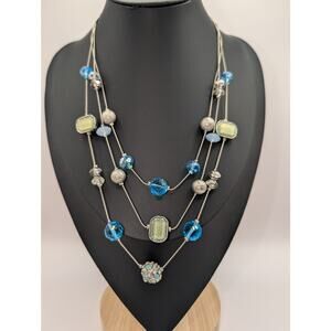 NY & Co Multi-Strand Silver Tone & Blue/Green Bead Layered Necklace